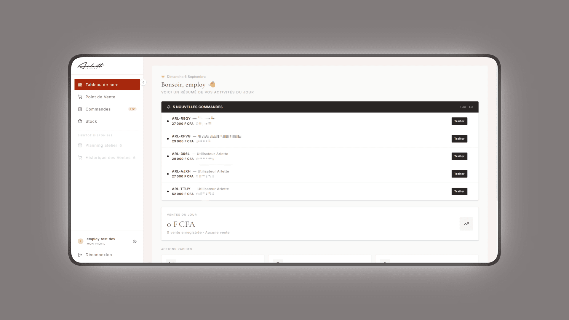 Dashboard Employé - POS et stock