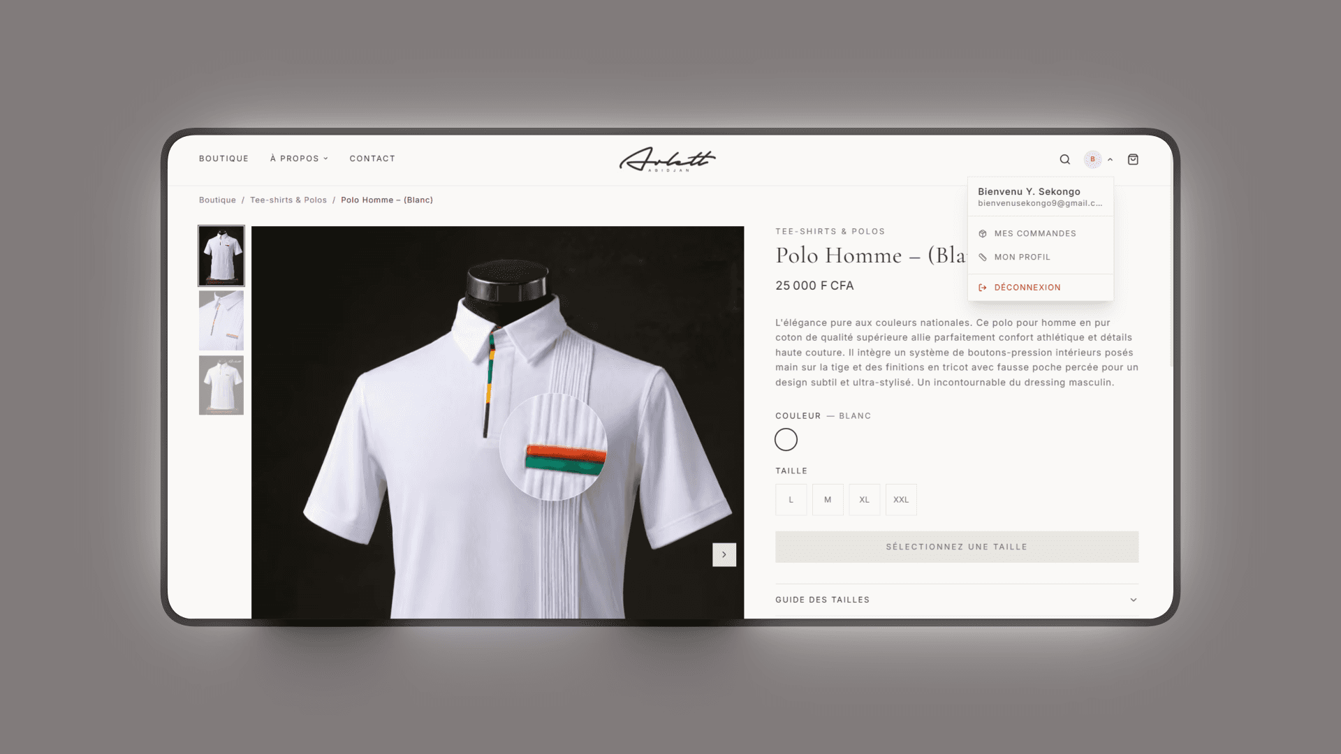 Fiche produit détaillée avec variantes