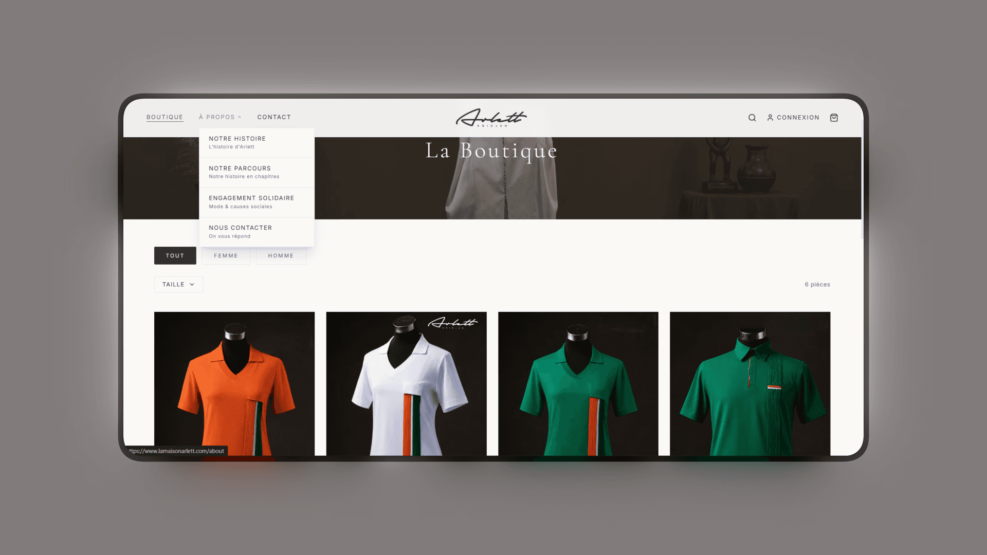 Catalogue boutique avec filtres