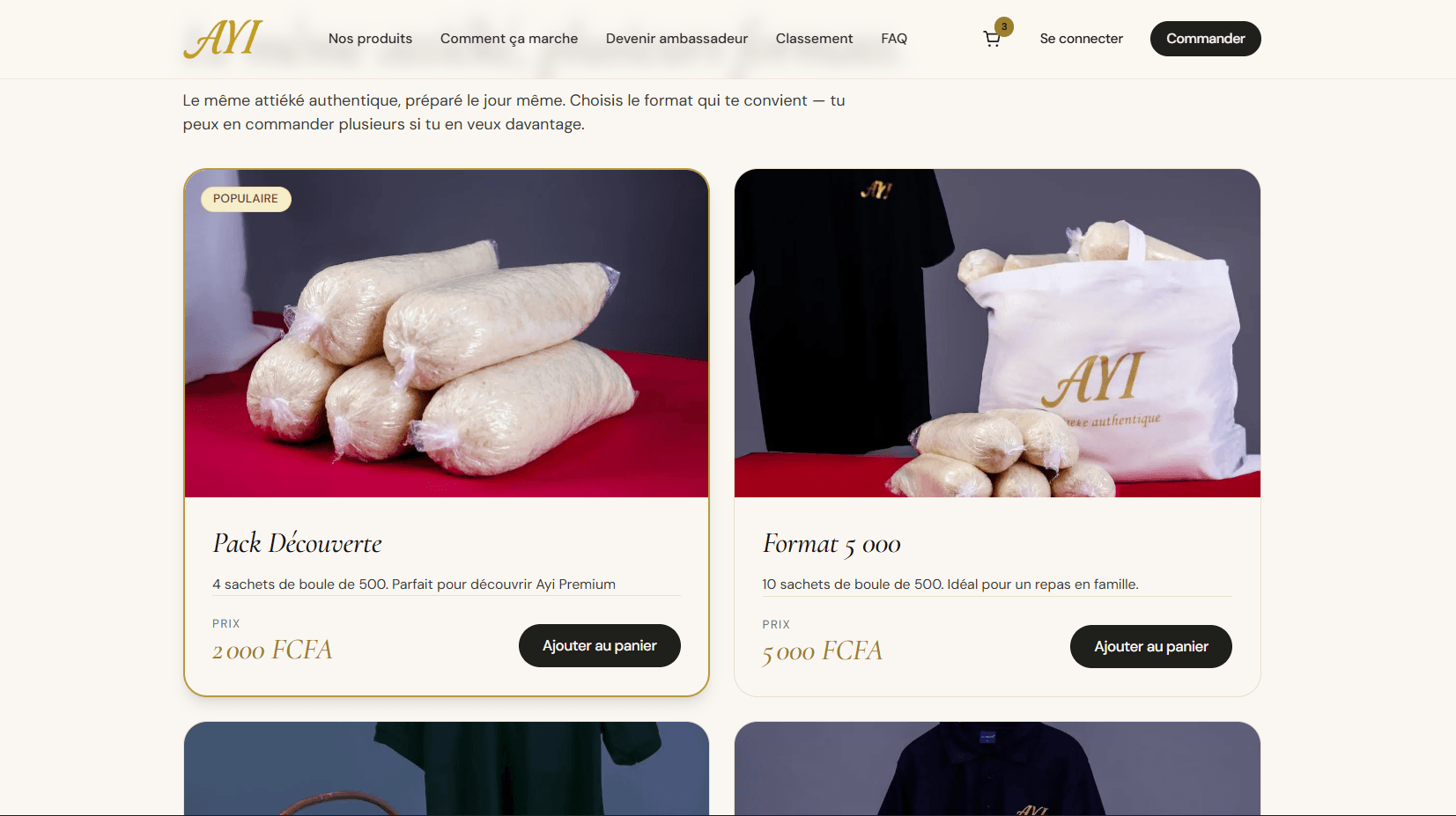 Catalogue produits avec fenêtres de commande