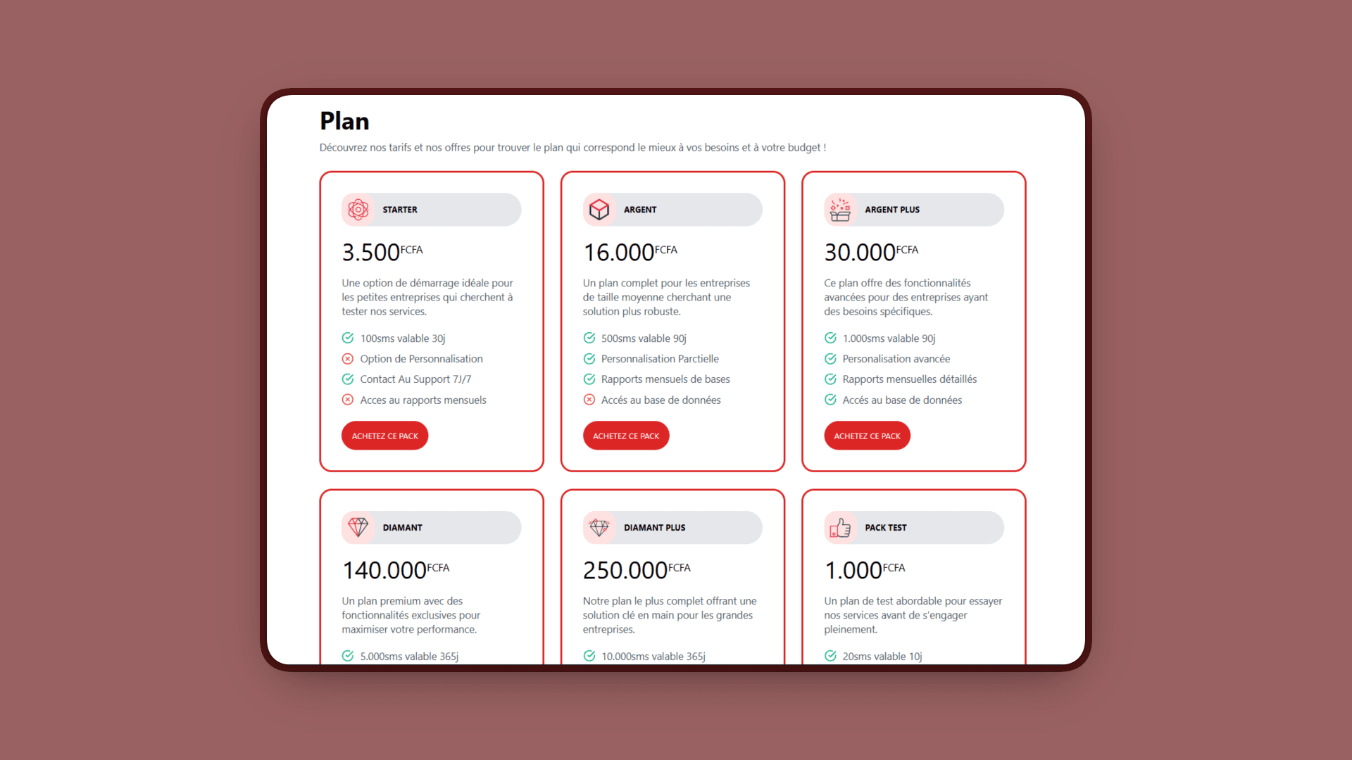 Gestion plan de souscription - 6 paliers
